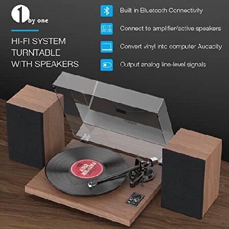 BY ONE Vinyl Record Player, Hi-Fi Bluetooth Turntable with 36 Watt Stereo Bookshelf Speakers, Built-in Phono Preamp, Adjustable Counterweight, USB R