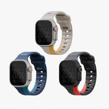 Apple Watch 49/46/45/44mm 共用 Stride DE 防水FKM橡膠不鏽鋼高質感錶帶 灰紅紋