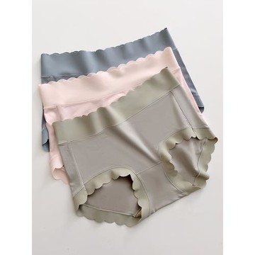日系純色簡約莫代爾無痕內褲女中腰薄款透氣一片式波浪邊三角褲頭