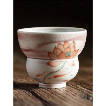拾閑精品瑪瑙粉茶杯純手工新彩手繪主人杯品茗杯中式復古陶瓷單杯