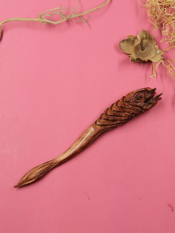 手工原創個性新怪奇立體雕刻龍蛇魚神怪獸巴西花梨木頭木質發簪子