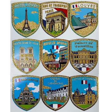 《征服世界系列》金框法國貼紙 凱旋門貼紙 艾菲爾鐵塔貼紙 紀念貼紙 旅遊貼紙 羅浮宮貼紙 異國貼紙 裝飾貼紙 行李箱貼紙 巴黎鐵塔貼紙