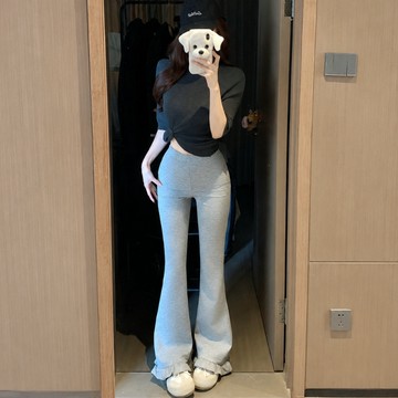 美木子｜休閒褲｜韓版花邊休閒 棉褲｜預購｜百搭寬鬆顯瘦設計感女褲 日常休閒女裝【3503#】