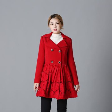品牌折扣女裝金顆籮倫詩秋冬季雙排扣中國紅顯瘦風衣厚外套9729G