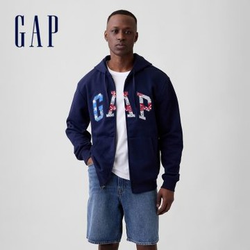 【GAP】寬鬆 Gap Logo 拉鍊連帽外套-美式經典(896404)