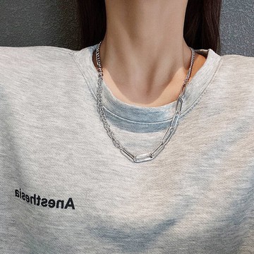 時尚簡約回形針精致項鏈鏈條別針鎖骨個性嘻哈網紅男女鈦鋼頸鏈