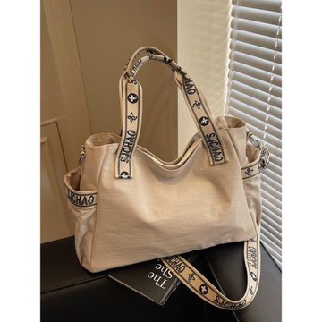 大容量尼龍布托特包女2025新款休閑時尚學生單肩手提通勤旅行包包