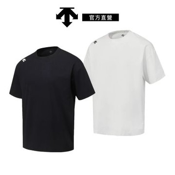 【DESCENTE】迪桑特 男士 寬肩修身落肩運動短袖T恤(黑色/白色)