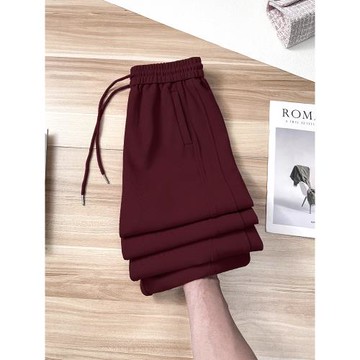 安哥拉紅高級感休閑闊腿褲女2025夏季新款時尚百搭顯瘦垂感直筒褲