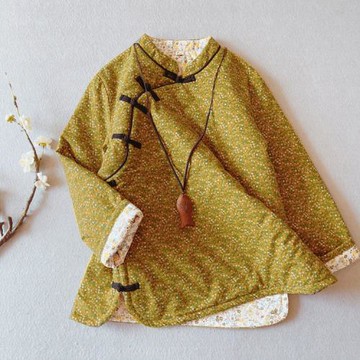 中國風棉麻碎花棉服秋冬文藝范加厚棉衣斜襟盤扣立領夾棉茶服棉襖