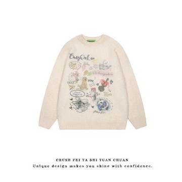 美式街頭軟糯動物水貂絨針織衫