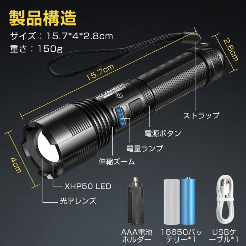 LED懐中電灯 LEDライト USB充電式 ハンディライト IPX6防水 小型 超高輝度 登山 夜釣り 作業用 フラッシュライト アウトドア Cree  PSE認証 地震防災 | LINEショッピング