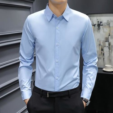 秋季襯衫男士長袖白色霧霾藍色抗皺免燙商務內搭襯衣短袖西裝寸衫