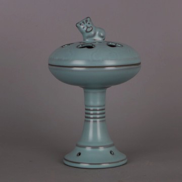 宋 汝窯藍釉鏤空狗頭香爐 仿宋代舊貨支釘宮廷御制瓷器古玩收藏品