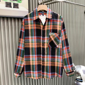 春秋美式復高街休閒多色格子設計感寬鬆襯衫