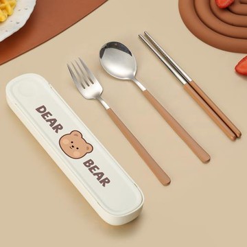 進口不銹鋼筷子勺子套裝便攜式叉收納盒單人兩三件套小學生餐具