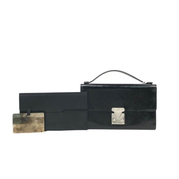 louis vuitton黑色漆皮箱型手提包