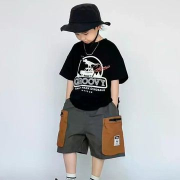 童裝男童純棉短袖T恤夏季新款卡通恐龍印花寬鬆百搭帥氣上衣男孩 男童T恤 短袖上衣 夏天衣服 運動T恤 中小童打底上衣