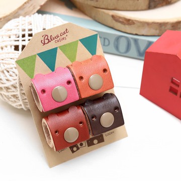 粉紅綜合 常見的Tinny 真皮革手工集線器(四入一組)