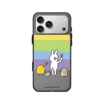 iPhone 17 Pro Max Clear (相機按鈕) 酷墨灰 - 懶散兔與啾先生 Lazy Rabbit and Mr.Chu - 彩虹