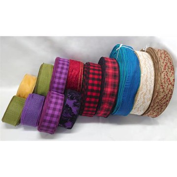 【整箱販售】節慶織帶63MM(2-1/2英吋寬、含鐵絲)/紫色/紅色/藍色/格子/黃色/綠色/特惠價/花紋