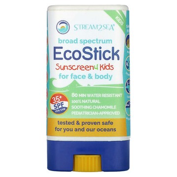Stream2Sea, EcoStick 4 Kids 抗曬霜，SPF 35，無香，0.5 盎司（16 克）
