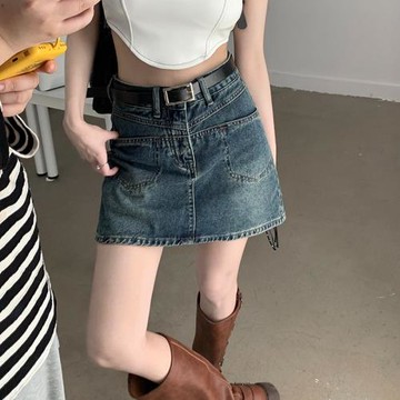 高腰牛仔半身裙女春夏2025年新款復古顯瘦辣妹包臀A字裙裙褲短裙
