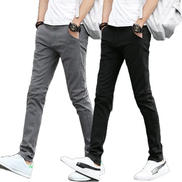 【彈力工作褲】純棉休閒長褲 彈性 韓版時尚百搭休閒褲 上班工作褲 男性長褲 素面修身窄管褲子 黑褲 卡其褲 男生衣著