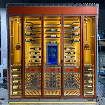 免運 開立發票 酒櫃 不銹鋼橡木貼皮恒溫酒柜組合酒柜靠墻一體輕奢商務會所餐廳酒架