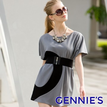 Gennies奇妮 時尚羊毛寬版秋冬上衣-灰/黑(C3Y06)