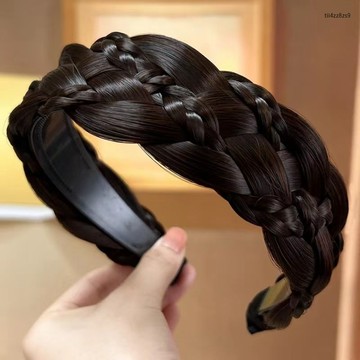 加寬款 整齊 自然六股辮手工拉花辮假髮 髮箍女士 高顱頂神器 遮蓋髮際 髮飾 髮箍