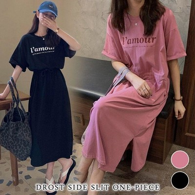 ワンピース レディース 春 夏 春夏 黒 ミモレ丈ワンピ ロゴ マキシワンピ ミディアム 半袖 ロングワンピ ブラック ピンク 代 通販 Lineポイント最大get Lineショッピング