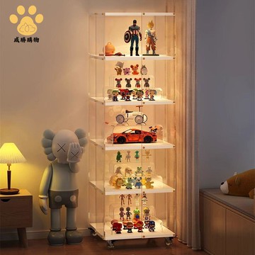 現貨減免 亞克力展示盒 亞克力收納盒 亞克力  置物架書架亞克力手辦加厚模型展示柜帶輪旋轉落地可移動客廳家用 八折下殺wy23