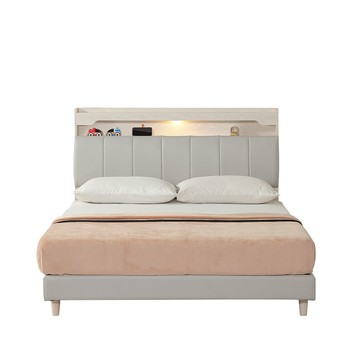 直人木業-DA奶油白榆木平面立式圓弧軟靠床組-標準雙人5尺