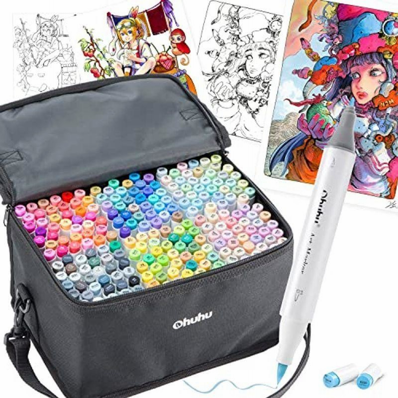SALE／90%OFF】 Ohuhu パステルカラー 216色 筆 細字 イラストマーカー 薄色 基本色 濃淡色 浅い色 筆先 ふでタイプ ブレンダー ペン付き 手帳