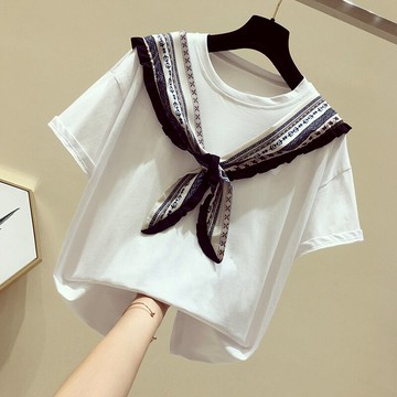 品牌折扣女裝專柜撤柜尾貨洋氣寬松網紅ins上衣學園風短袖T恤女夏