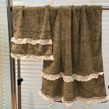 韓星同款碎花毛巾 田園風加厚吸水 珊瑚絨蕾絲花邊 可愛情侶洗臉巾 柔軟不掉毛