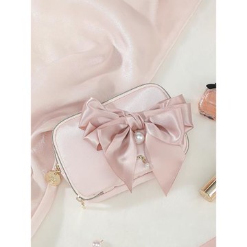 日本raiponce蝴蝶結便攜隨身口紅收納包化妝包純色小號高級感迷你