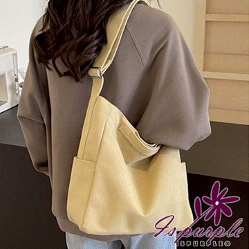 iSPurple 都市簡約 學生書包斜單肩帆布托特包  卡其色