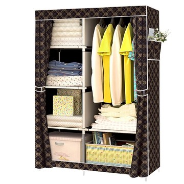 組合式衣櫃 撞色款 優質無紡布/1.3cm鋼管/PP接口  酷金黑  170 x 105 x 45cm