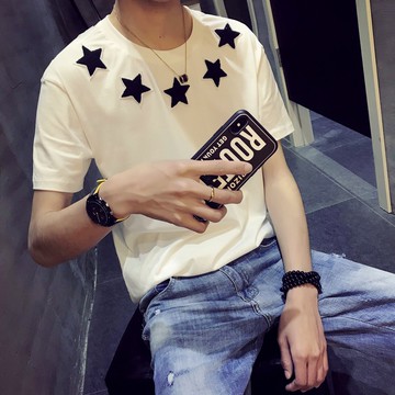 FINDSENSE H1 2018  夏季 新款 個性 簡約 休閒  五角星 修身 T恤 短袖 潮流 時尚 男 上衣