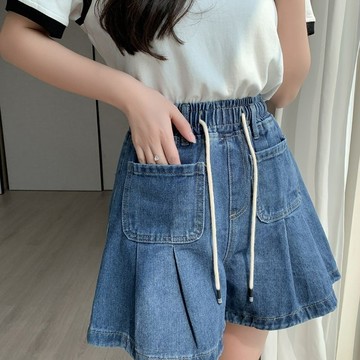 <0> 大碼女褲夏季新款A字闊腿牛仔短褲梨形高腰寬鬆褲裙