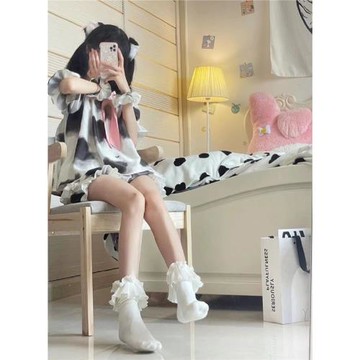 大碼200斤可愛奶牛冰絲睡衣少女夏季2025新款短袖家居服套裝夏天