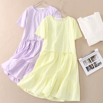 夏顯白純棉連衣裙女顯瘦洋氣法式收腰設計感溫柔風荷葉邊裙 WA541