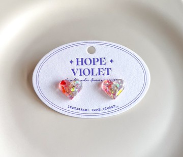 紅粉色系閃閃心型耳環- Delight