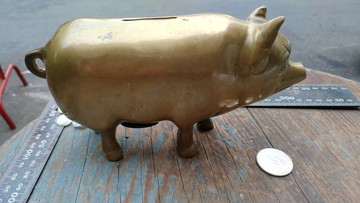 早期台灣外銷小銅豬存錢筒撲滿擺飾