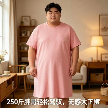 8516 人儲存名單🎁男士短袖睡裙夏季100%純棉睡衣寬鬆家居服加大裸睡裙加肥大成人男LBAY