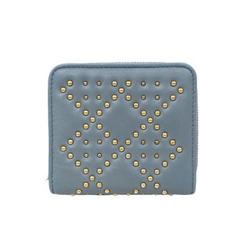 dior藍色皮革鑲珠短款錢包