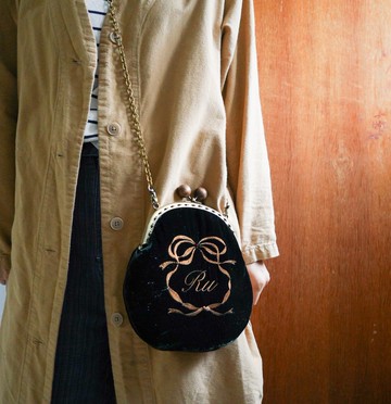 客製繡字深綠閃光絲絨布隨行包