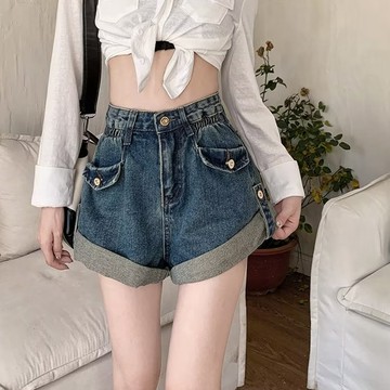 【🍒櫻桃大尺碼】大尺碼牛仔短裤 復古卷邊牛仔短褲女2025年新款夏季熱褲高腰顯瘦寬松闊腿褲子外穿
